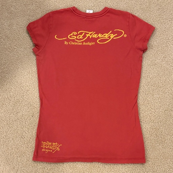 Ed Hardy Red Tee with Multicolor Tiger Graphics - Picture 4 of 6